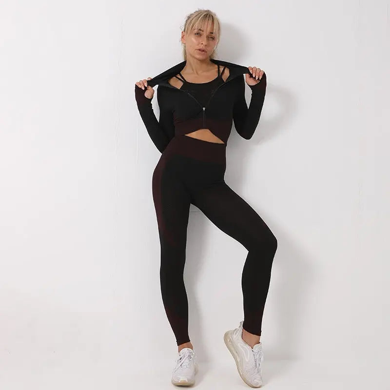 3PCS Yoga Set Seamless Sport Set Women Gym Clothing Leggings Women Crop Top Sports Bra Women Fitness Gym Set Womens Outfits Tracksuit Conceitastral