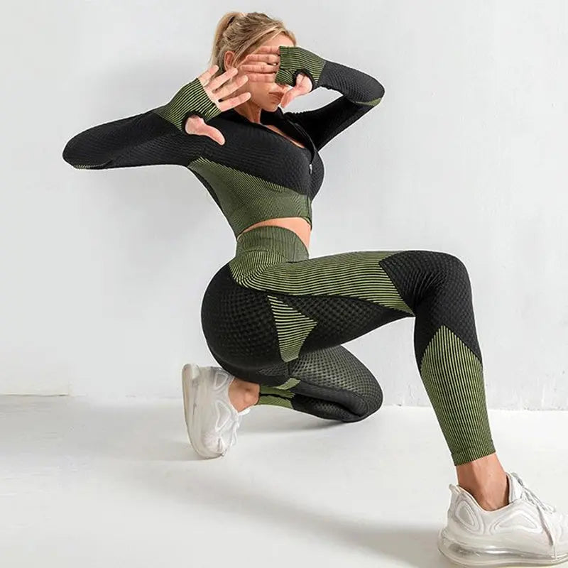 3PCS Yoga Set Seamless Sport Set Women Gym Clothing Leggings Women Crop Top Sports Bra Women Fitness Gym Set Womens Outfits Tracksuit Conceitastral