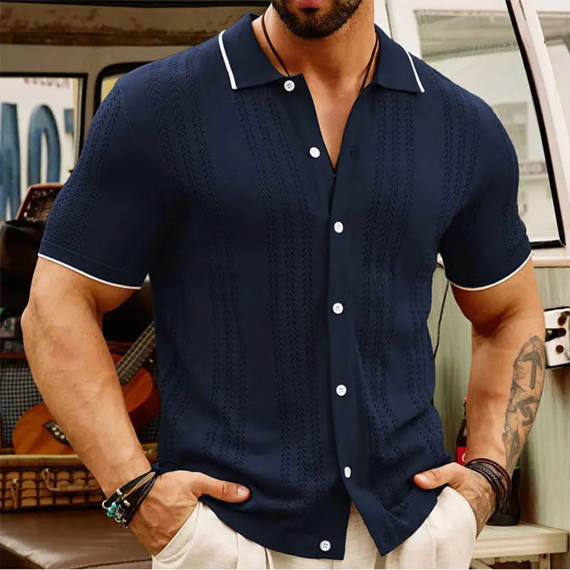 Short-sleeved Polo Shirt Summer Button Lapel Top Fashion Business Men's Clothing Oásis Mercado