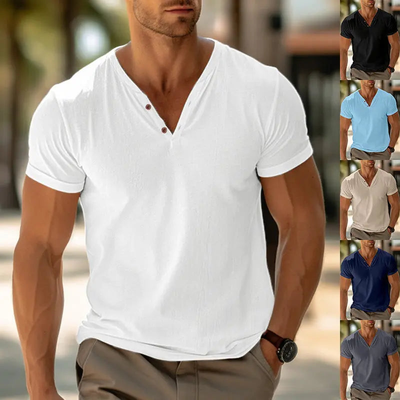 Men's T-shirt Summer Beach Short Sleeve Casual Solid Color Regular Tops Oásis Mercado