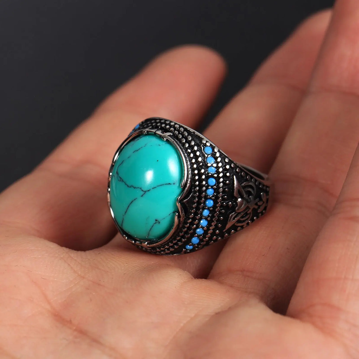 Accessories Titanium Steel Textured Turquoise Ring For Men Conceitastral