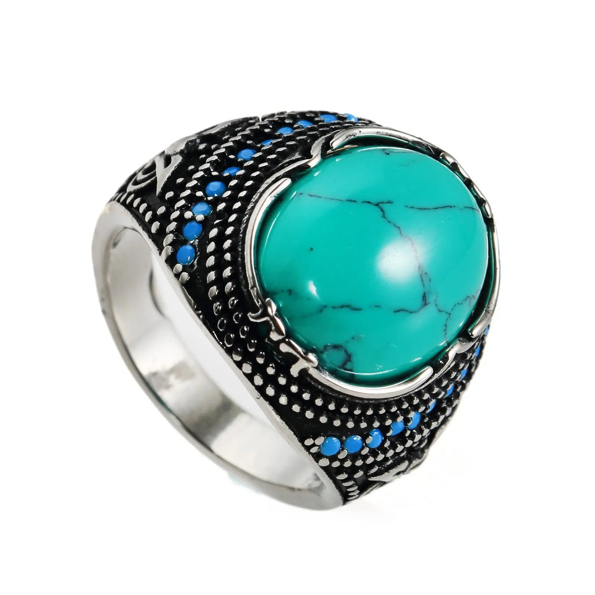 Accessories Titanium Steel Textured Turquoise Ring For Men Conceitastral