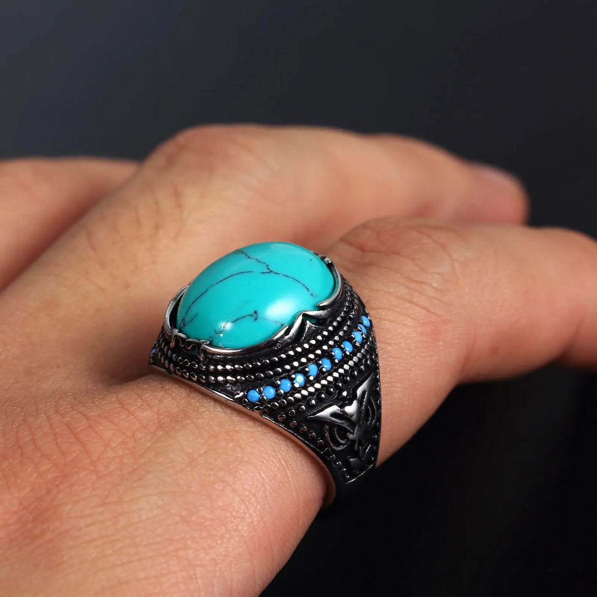 Accessories Titanium Steel Textured Turquoise Ring For Men Conceitastral
