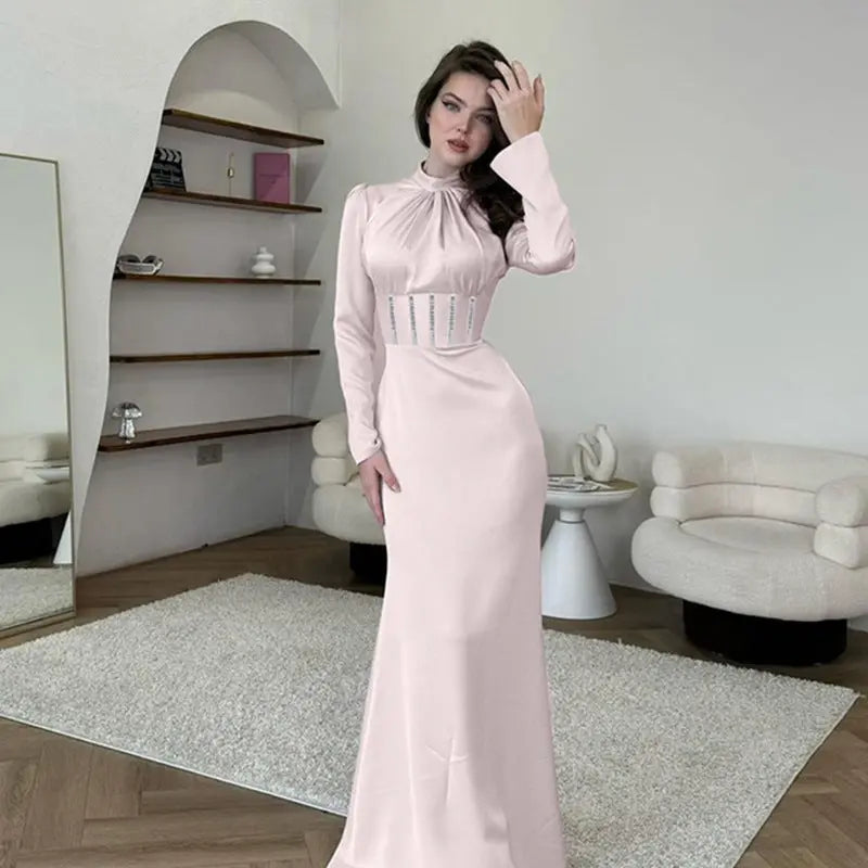 Autumn Fashion Style Half Turtleneck Rhinestone Long Sleeve Dress Conceitastral