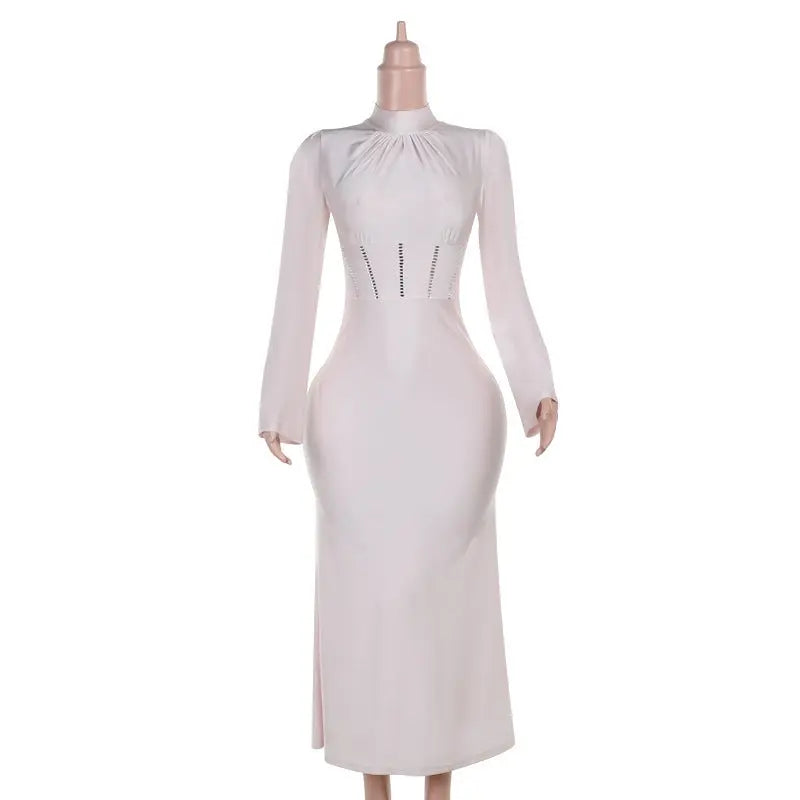 Autumn Fashion Style Half Turtleneck Rhinestone Long Sleeve Dress Conceitastral