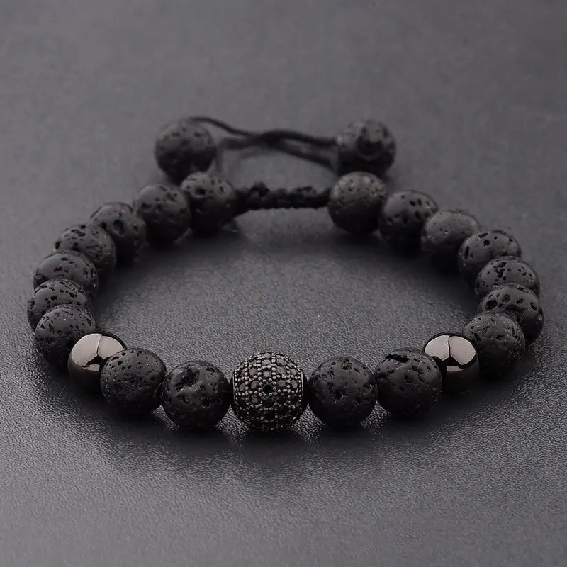 CZ Zircon Pave Lava Weaving Bracelet Men Beads Conceitastral