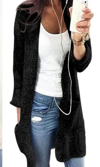 Cardigan Coat Women's Mid-length Long Sleeve Large Pocket Sweater Conceitastral