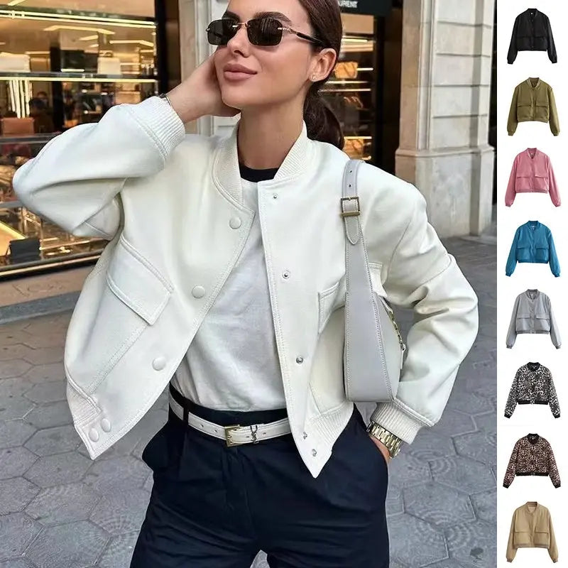 Casual Single-breasted Stand Collar Short Jacket With Pockets Fashion Long Sleeve Outwear Tops Coat For Womens Clothing Conceitastral