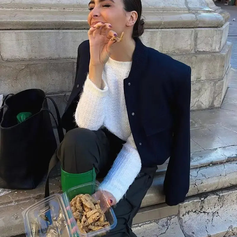 Casual Single-breasted Stand Collar Short Jacket With Pockets Fashion Long Sleeve Outwear Tops Coat For Womens Clothing Conceitastral