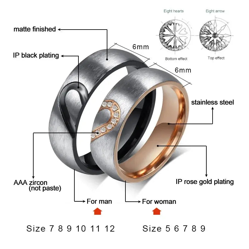 Conjunto de Alianças de Aço Inoxidável - Amor Eterno Conceitastral