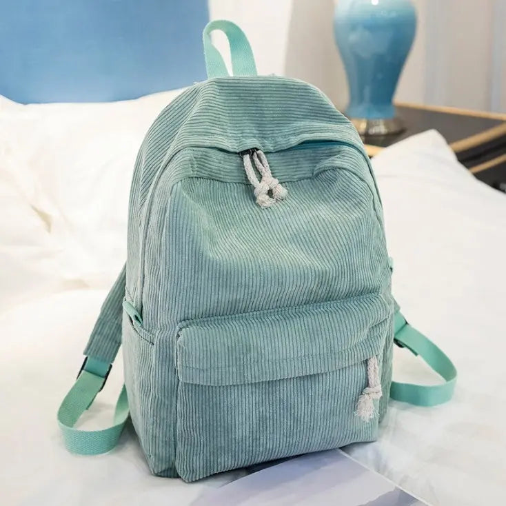 Corduroy Backpack Students Shoulder School Bags Conceitastral