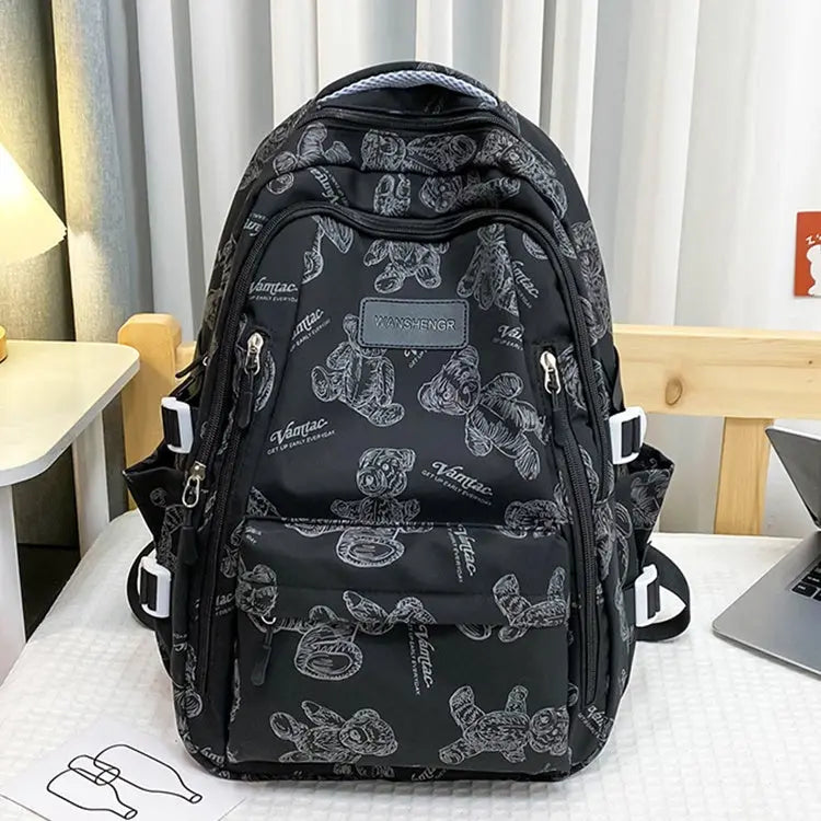 Cute Bears Print Backpack Fashion Versatile Large Capacity Travel Bags Women Junior High School Students Schoolbag Girls Campus Bag Conceitastral