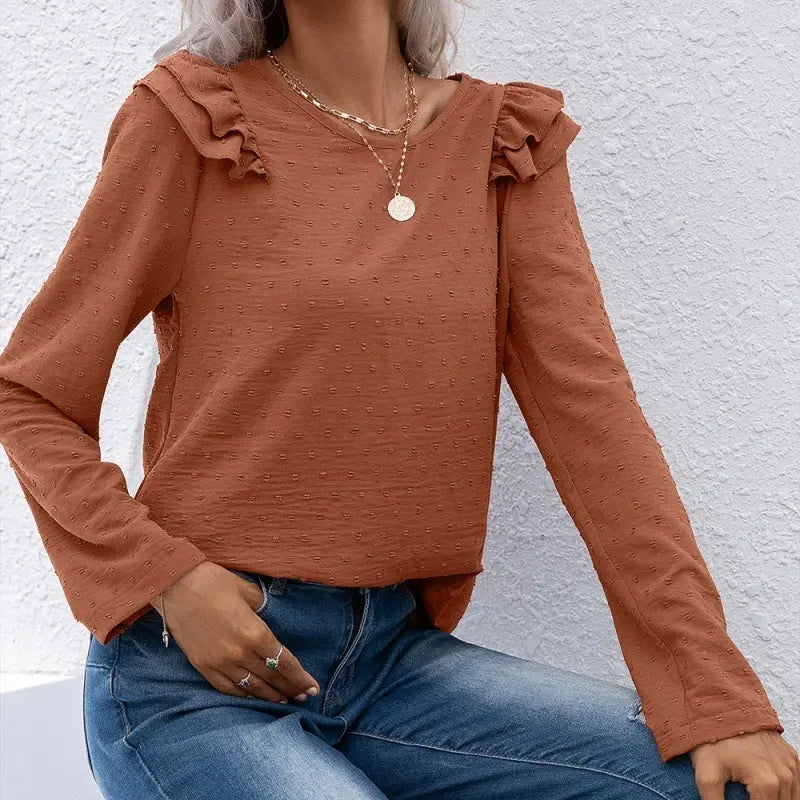 Dot Jacquard Long-sleeved Round Neck Pullover Shirt Conceitastral