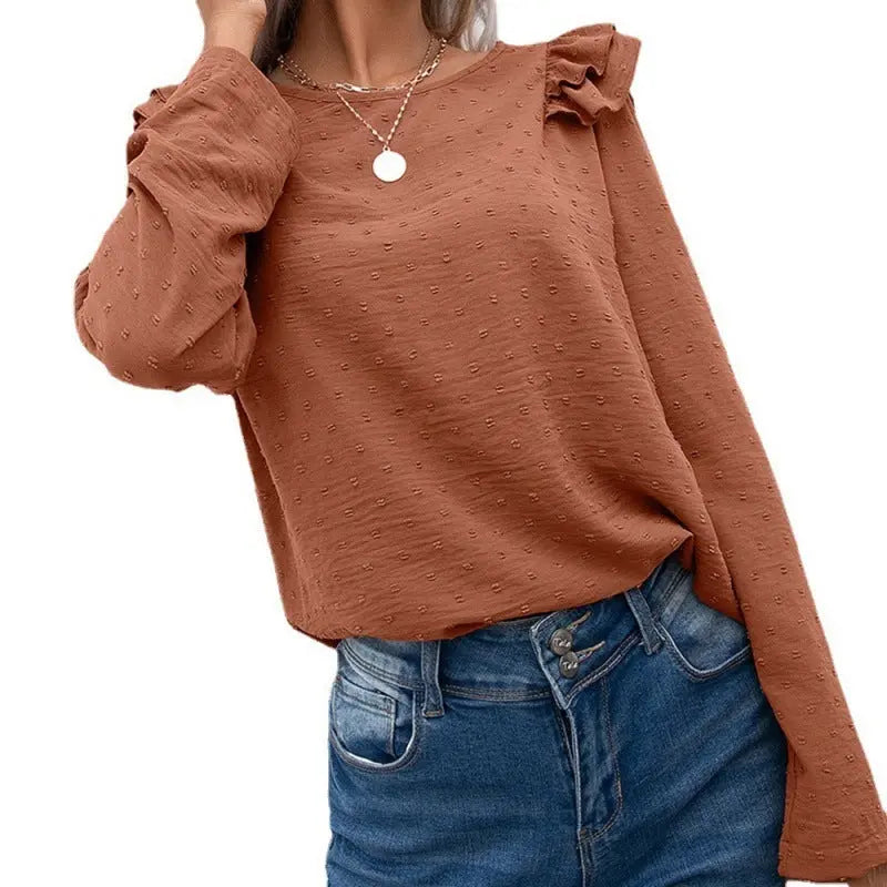 Dot Jacquard Long-sleeved Round Neck Pullover Shirt Conceitastral