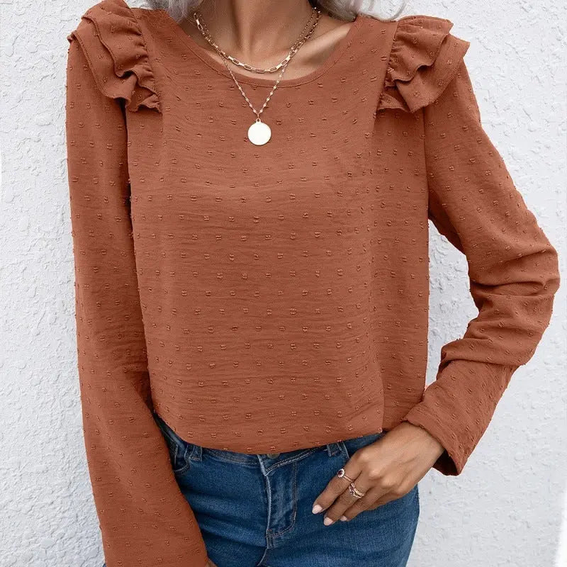 Dot Jacquard Long-sleeved Round Neck Pullover Shirt Conceitastral