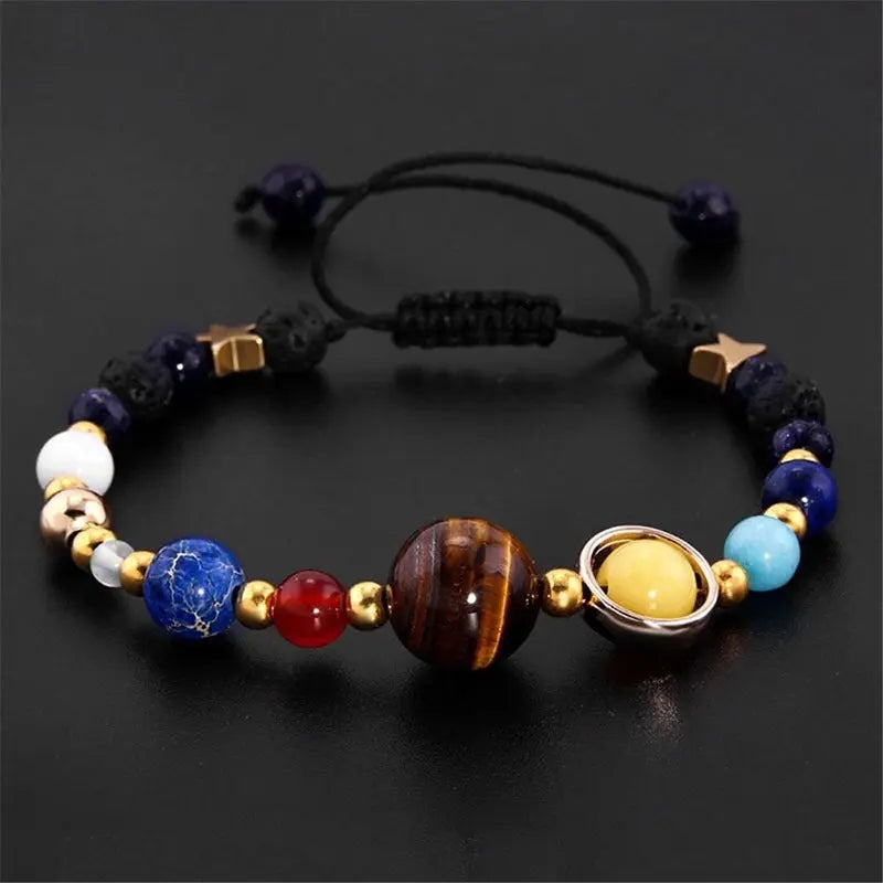 Eight Planets Alloy Bracelet, Natural Stone Bead Bracelet Women Solar System Bracelet Universe Galaxy The Eight Planets Guardian Star Natural Stone Beads Bracelet Bangle Gifts For Girls Conceitastral