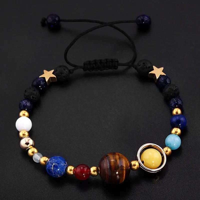 Eight Planets Alloy Bracelet, Natural Stone Bead Bracelet Women Solar System Bracelet Universe Galaxy The Eight Planets Guardian Star Natural Stone Beads Bracelet Bangle Gifts For Girls Conceitastral