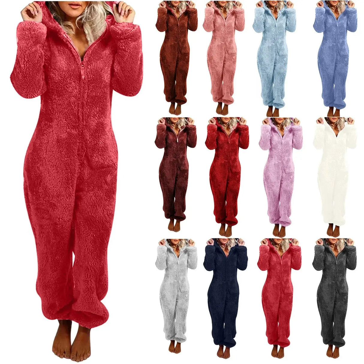 Fashion Onesies Fleece Sleepwear Overall Plus Size Hood Sets Pajamas for Women Adult for Winter Warm Pyjamas Women S-5XL Conceitastral