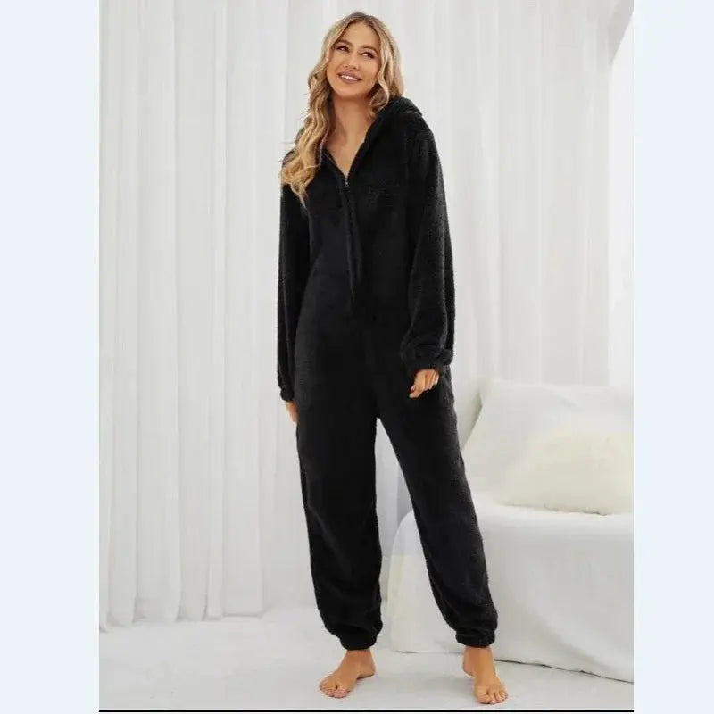 Fashion Onesies Fleece Sleepwear Overall Plus Size Hood Sets Pajamas for Women Adult for Winter Warm Pyjamas Women S-5XL Conceitastral