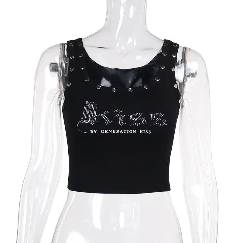 Fashion Rivet Rhinestone Short Top Conceitastral