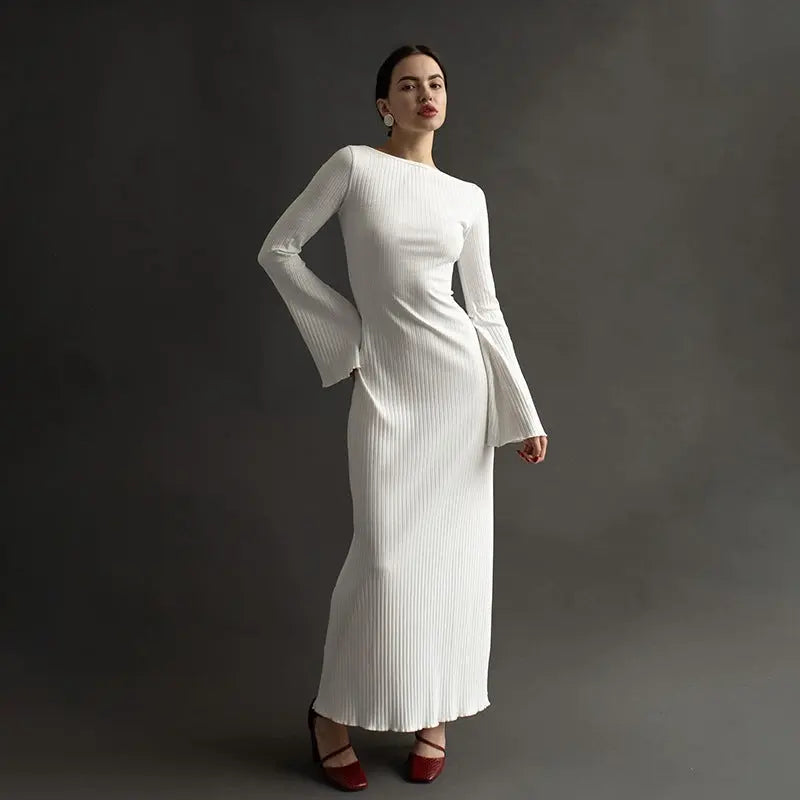 Fashion Temperament Slim-fit Flared Sleeves Backless Lace Up Knitted Dress Conceitastral