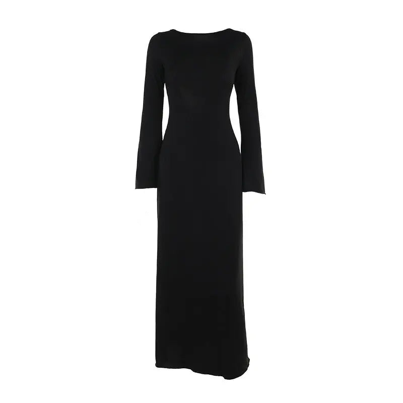 Fashion Temperament Slim-fit Flared Sleeves Backless Lace Up Knitted Dress Conceitastral