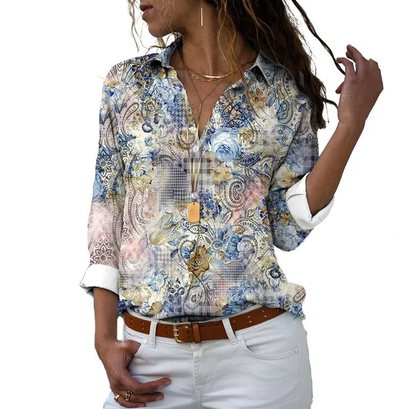 Flower 3D Digital Printing Long Sleeve Lapel Shirt Conceitastral