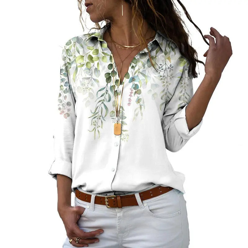 Flower 3D Digital Printing Long Sleeve Lapel Shirt Conceitastral