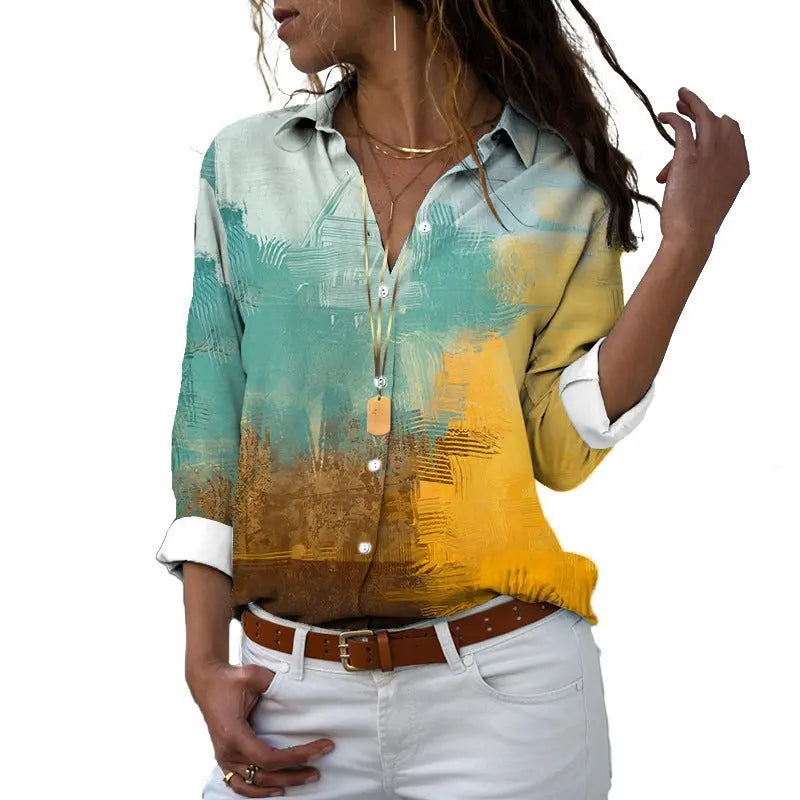 Flower 3D Digital Printing Long Sleeve Lapel Shirt Conceitastral