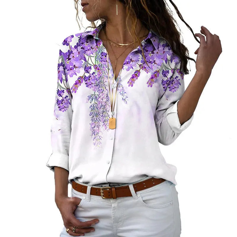 Flower 3D Digital Printing Long Sleeve Lapel Shirt Conceitastral