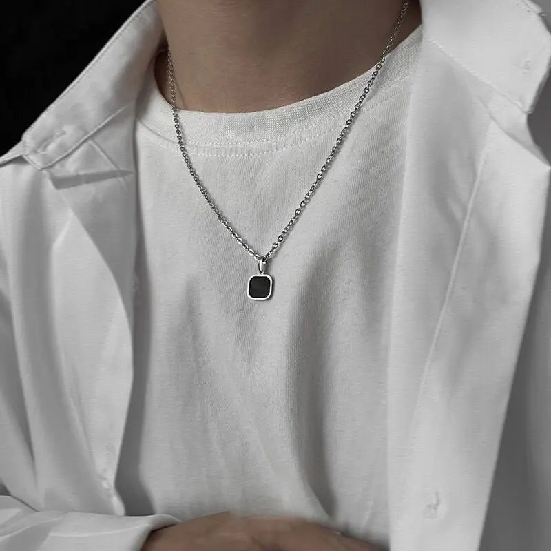 Colar Aço Inoxidável Quadrado: Estilo Hip-Hop - Oásis Mercado - Oásis MercadoHip-Hop Fashionable Brand Titanium Steel Black Square Necklace For Men