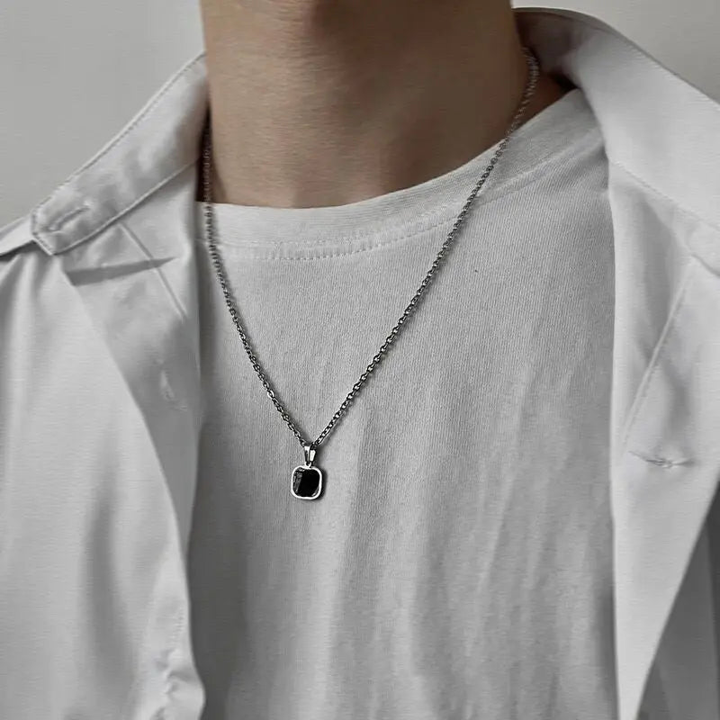 Colar Aço Inoxidável Quadrado: Estilo Hip-Hop - Oásis Mercado - Oásis MercadoHip-Hop Fashionable Brand Titanium Steel Black Square Necklace For Men