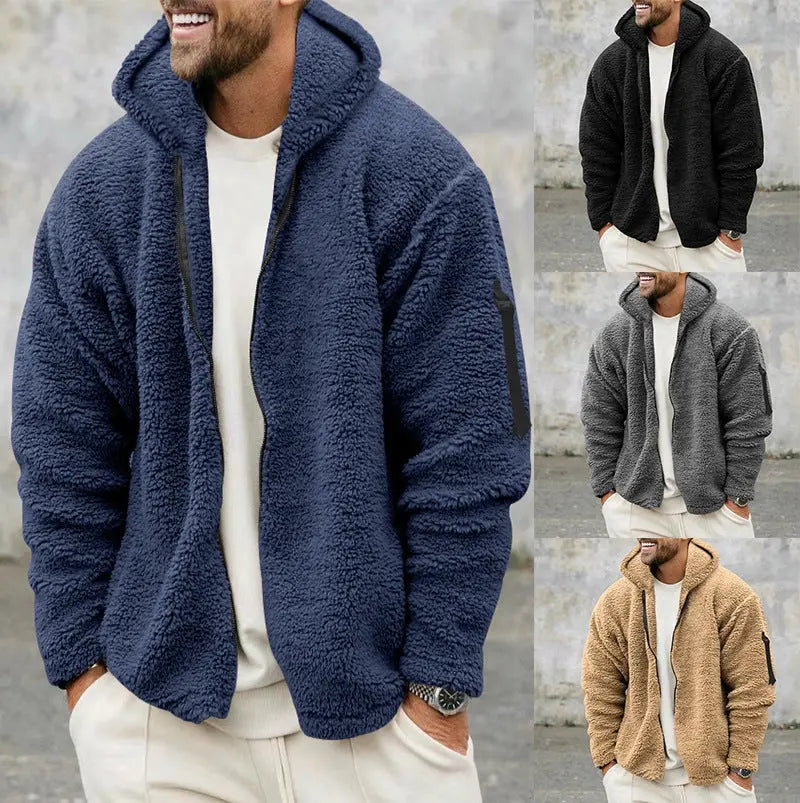 Hooded Jackets Men's Autumn And Winter Fleece Double-sided Wear Warm Coat With Zipper Loose Casual Jacket Outdoor Clothing Conceitastral