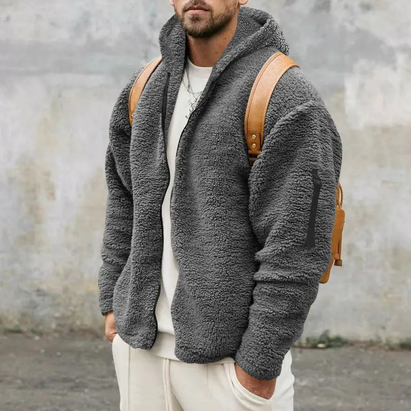 Hooded Jackets Men's Autumn And Winter Fleece Double-sided Wear Warm Coat With Zipper Loose Casual Jacket Outdoor Clothing Conceitastral