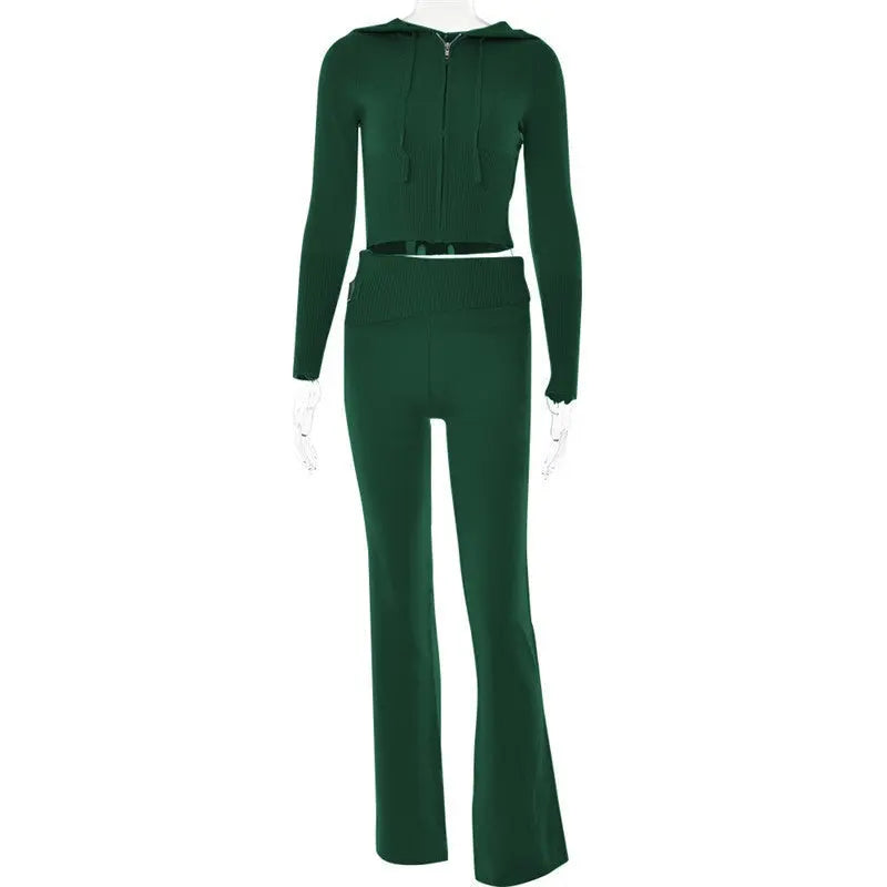 Hoodie Suit Women Leisure Sexy Zip Long Sleeve Sweater And High Waist Long Pants Set Conceitastral