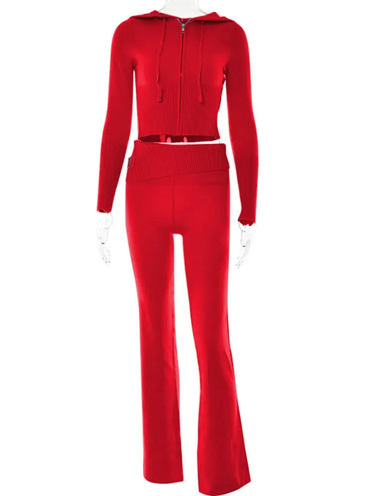 Hoodie Suit Women Leisure Sexy Zip Long Sleeve Sweater And High Waist Long Pants Set Conceitastral