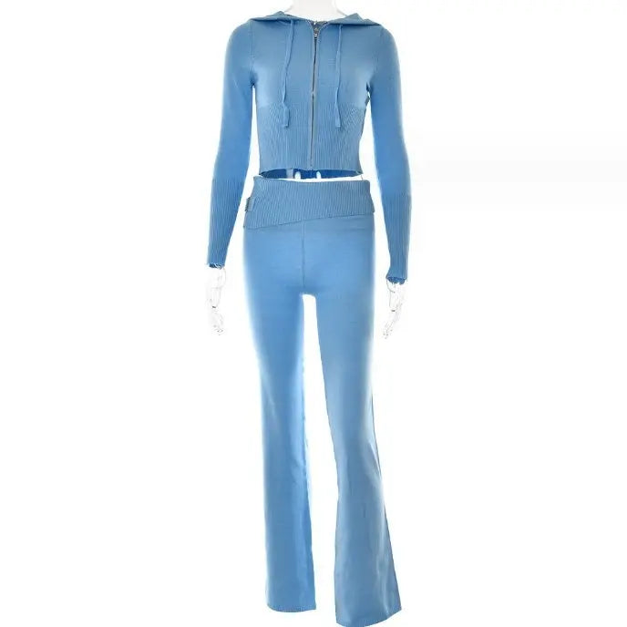 Hoodie Suit Women Leisure Sexy Zip Long Sleeve Sweater And High Waist Long Pants Set Conceitastral