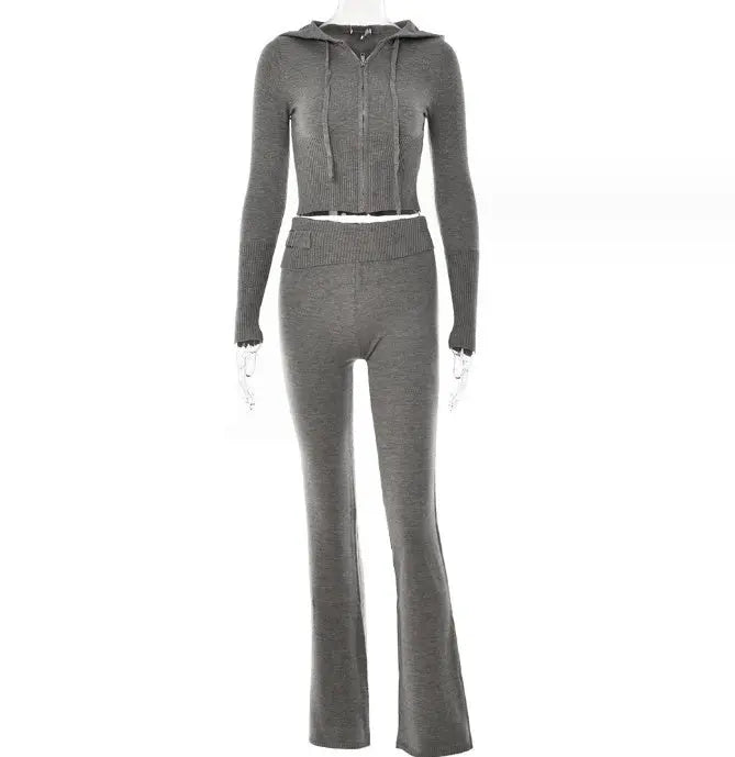 Hoodie Suit Women Leisure Sexy Zip Long Sleeve Sweater And High Waist Long Pants Set Conceitastral