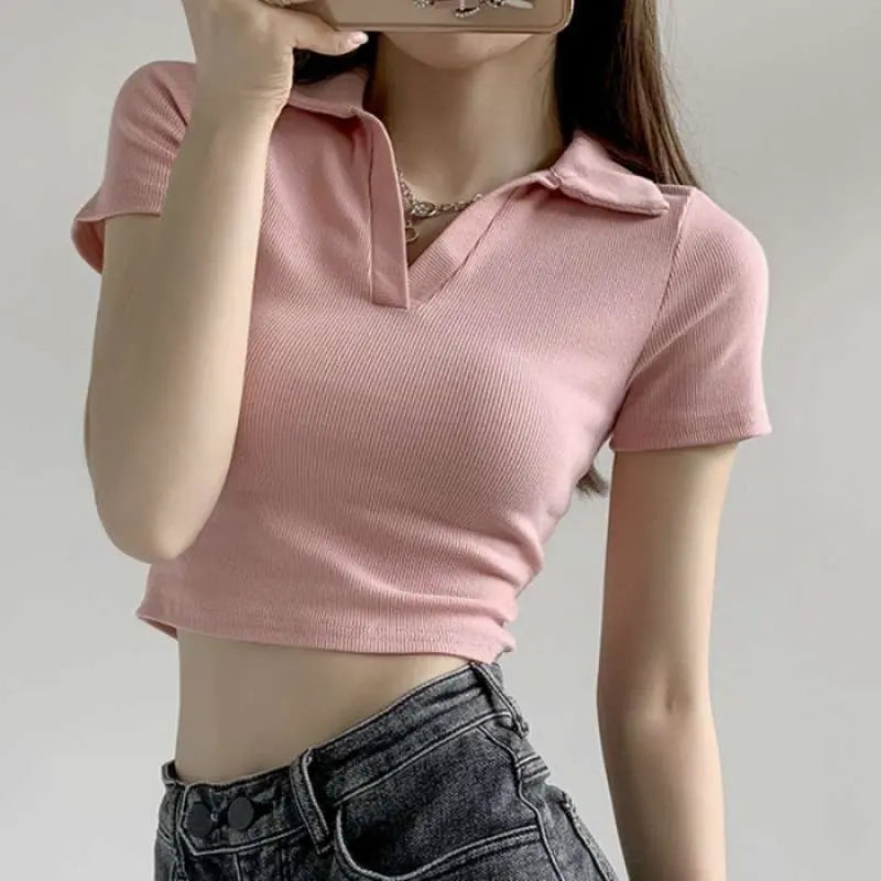 Hot Girl Slim V-neck Short-sleeved T-shirt For Women Conceitastral