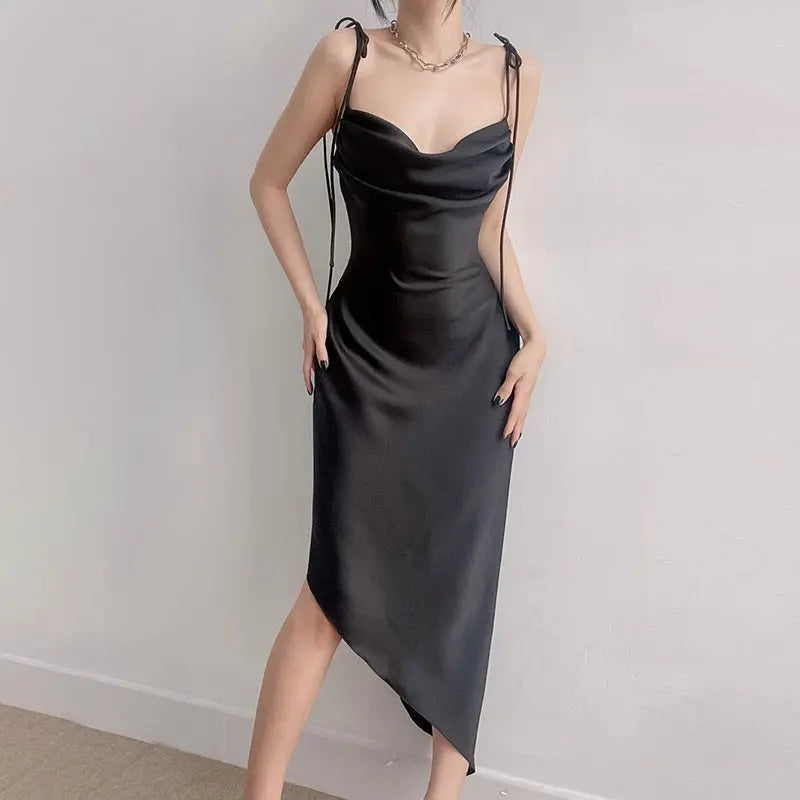 Irregular Casual Sling Satin Dress Women Conceitastral