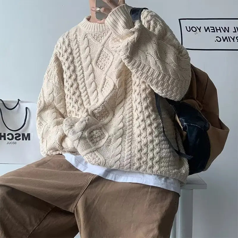 Japanese Stitching Contrast Color Cable-knit Sweater Men Conceitastral