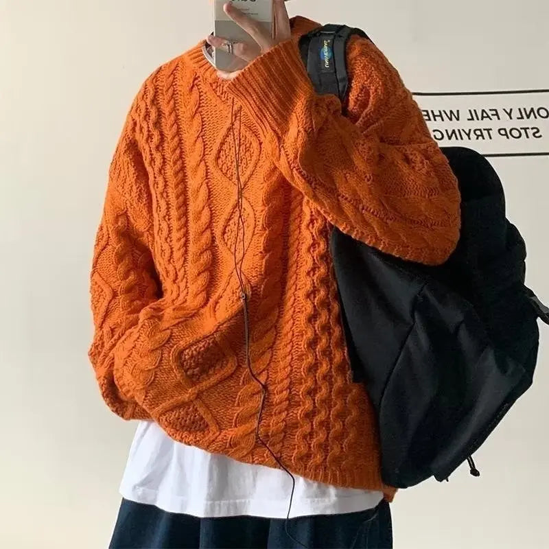 Japanese Stitching Contrast Color Cable-knit Sweater Men Conceitastral