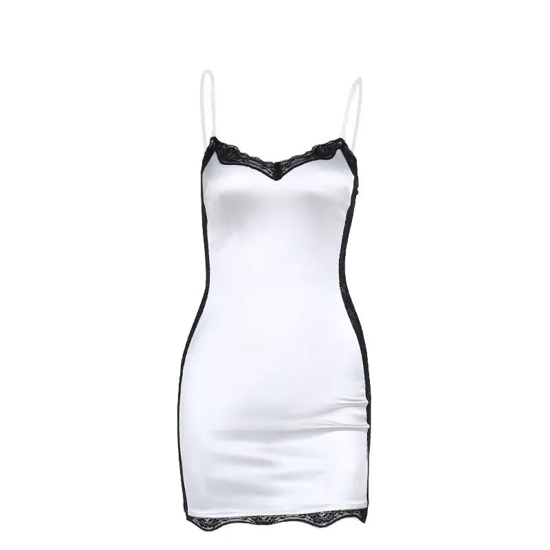 Lace Stitching Satin Dress Women Conceitastral