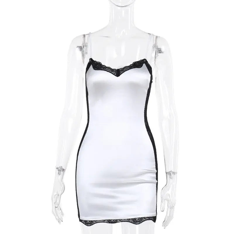 Lace Stitching Satin Dress Women Conceitastral