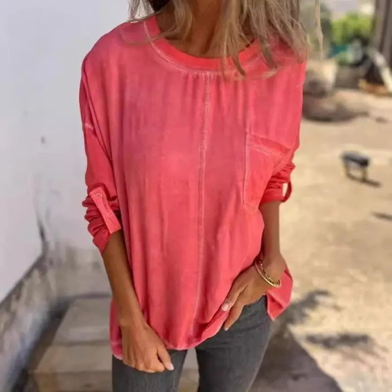 Loose Round Neck Pocket T-shirt Top For Women Conceitastral
