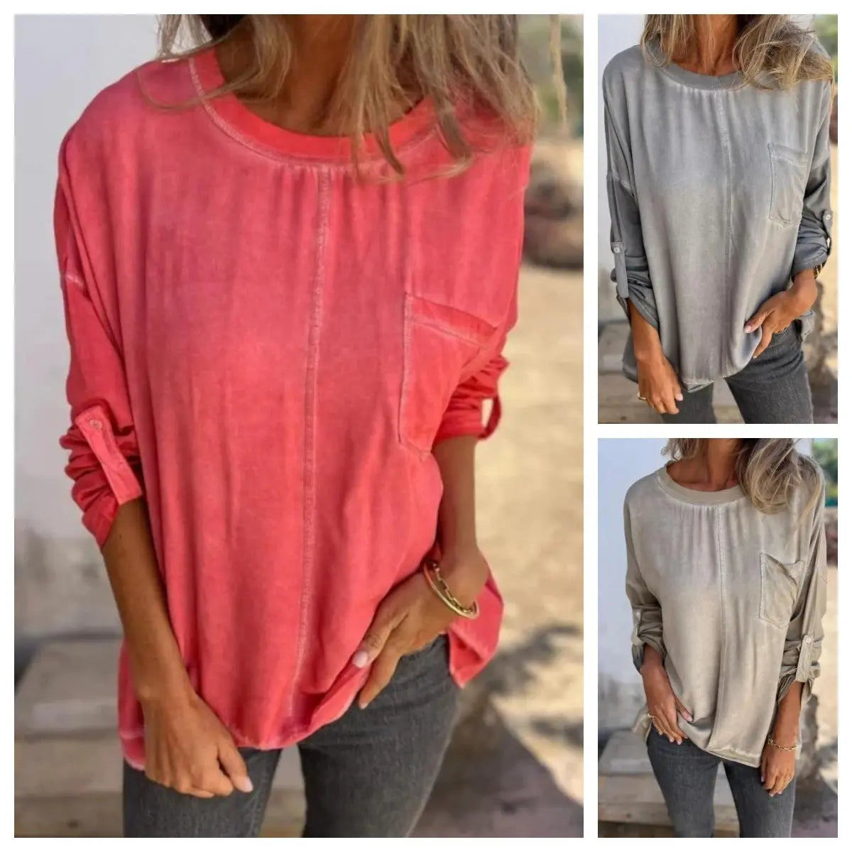 Loose Round Neck Pocket T-shirt Top For Women Conceitastral