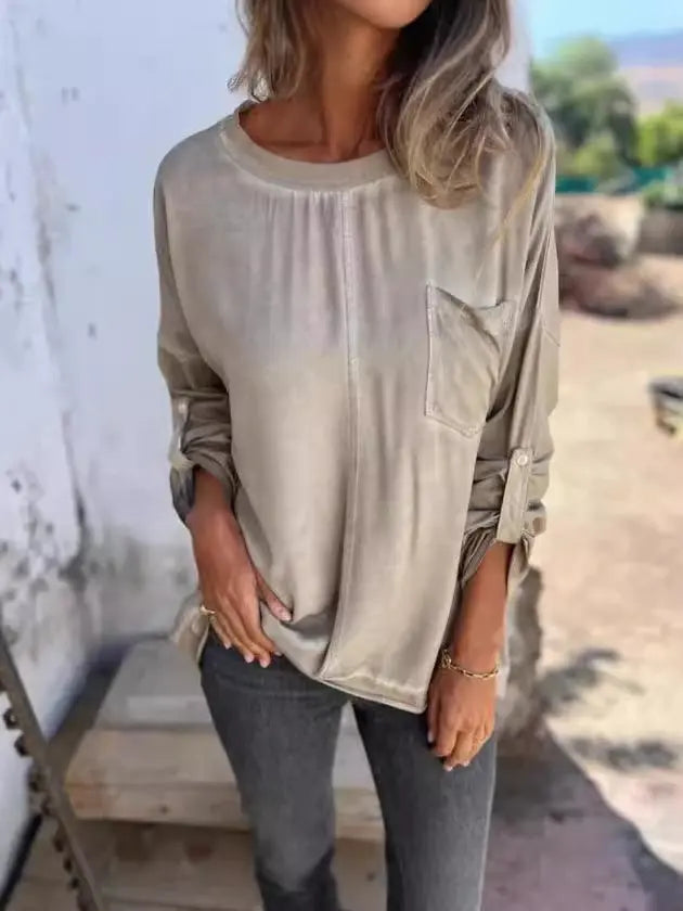 Loose Round Neck Pocket T-shirt Top For Women Conceitastral