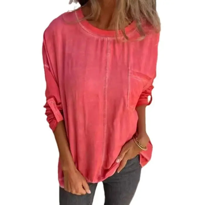 Loose Round Neck Pocket T-shirt Top For Women Conceitastral