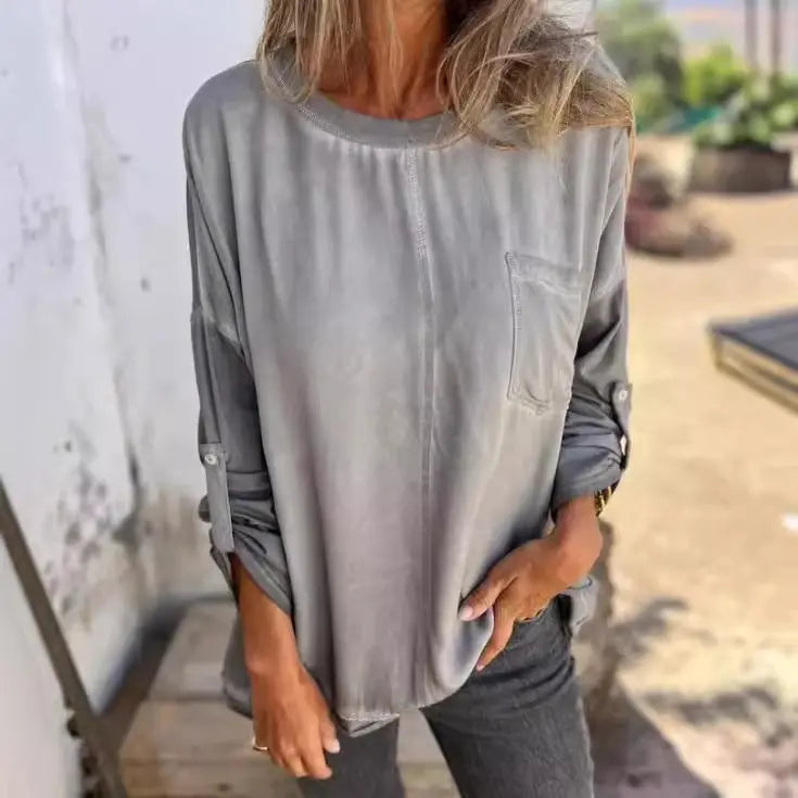 Loose Round Neck Pocket T-shirt Top For Women Conceitastral