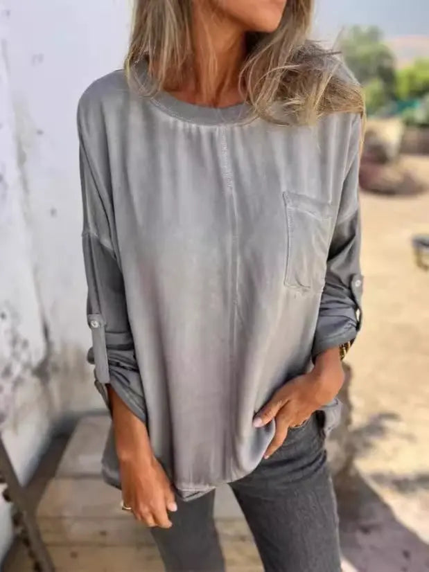 Loose Round Neck Pocket T-shirt Top For Women Conceitastral